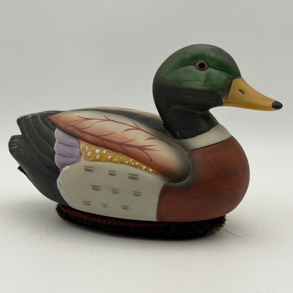 Vintage Jasco Mallard Duck Desk Brush Figurine Taiwan Cabin Decor Wildlife Lodge
